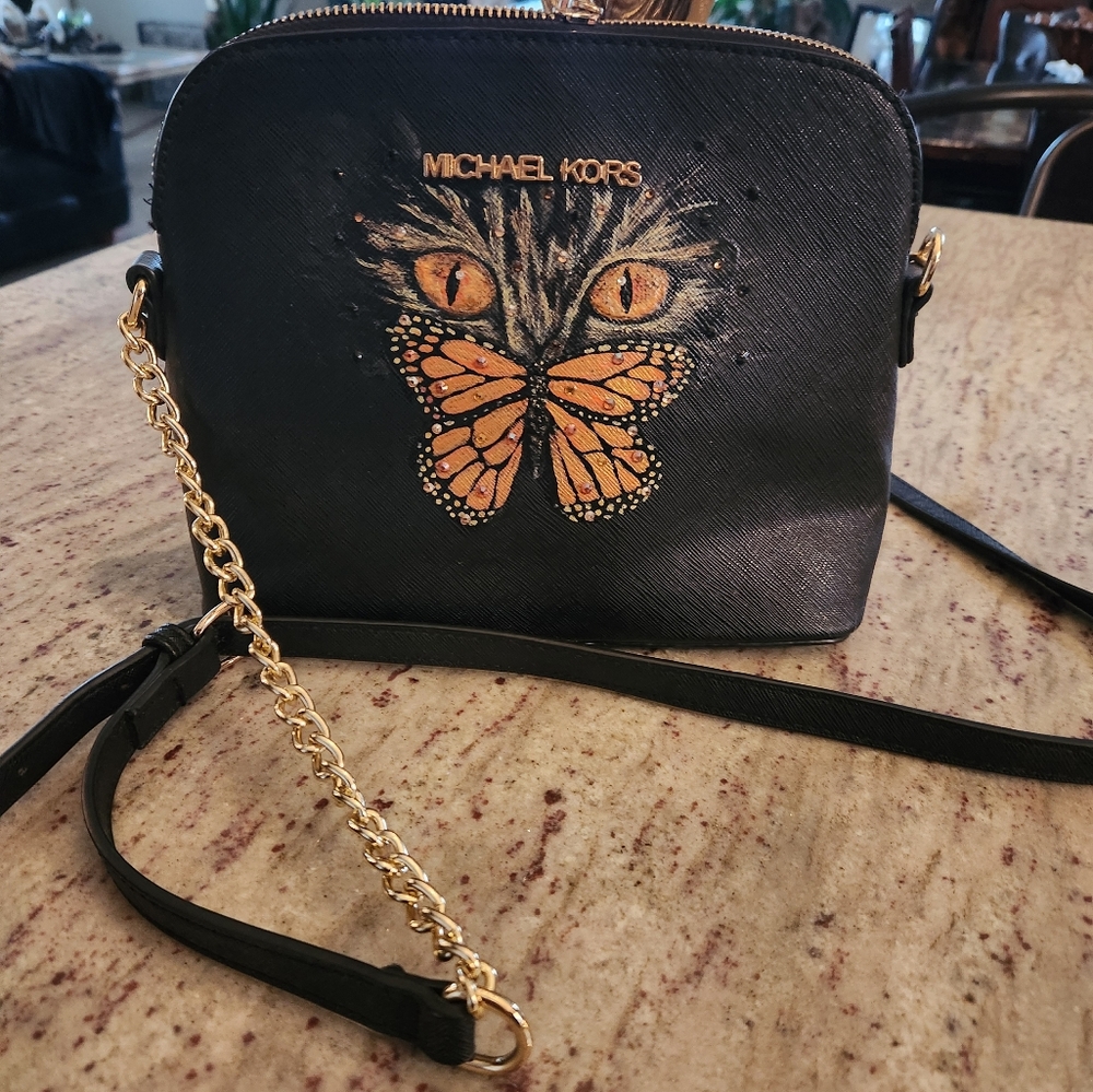 Michael Kors  Handpainted Black and Gold Crossbody Bag